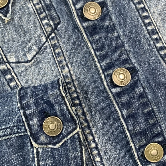 Hudson Fray Hem Sherpa Collar Medium Wash Stretch Denim Jacket Girls size M - Picture 3 of 10